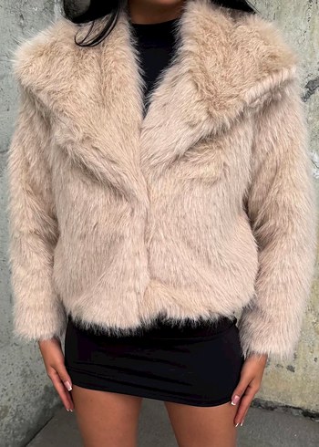 Bej Kürk Detaylı Midi Boy Kadın Ceket - Görsel 2