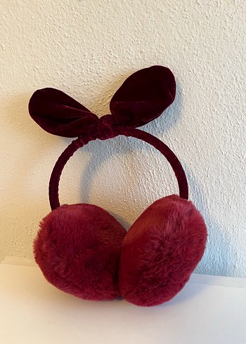 Bordo Kürklü Nakışlı Kız Kulaklık - Görsel 2