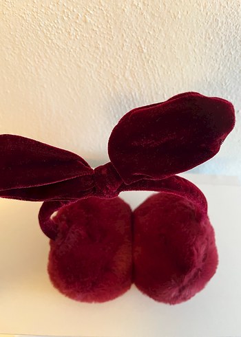 Bordo Kürklü Nakışlı Kız Kulaklık - Görsel 3