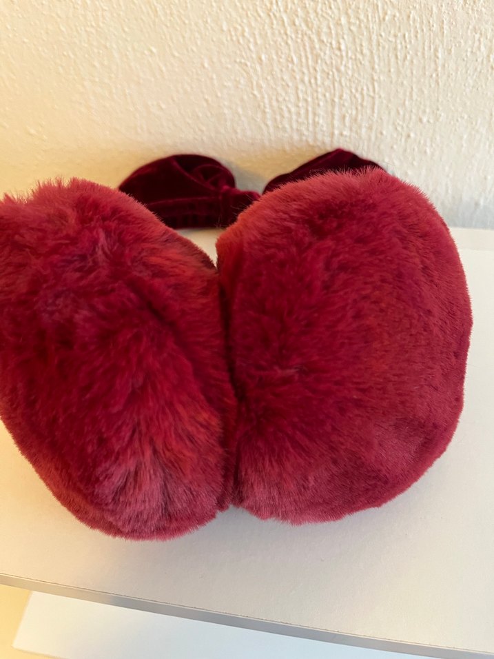 Bordo Kürklü Nakışlı Kız Kulaklık - Görsel 4