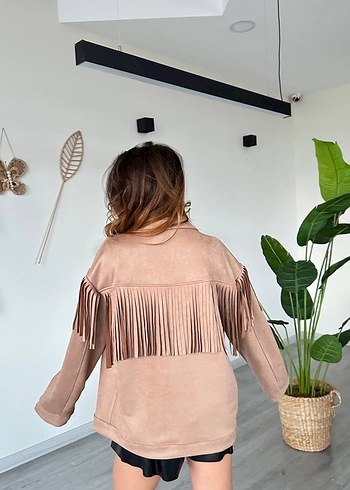 Bej Saçaklı Süet Kadın Ceket - Görsel 2