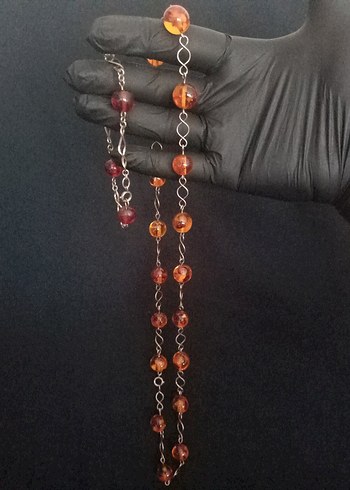 antika Damla gümüş Kehribar kolye takım