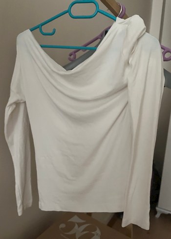 Beyaz Kayık Yaka Uzun Kollu Kadın Bluz - Görsel 2