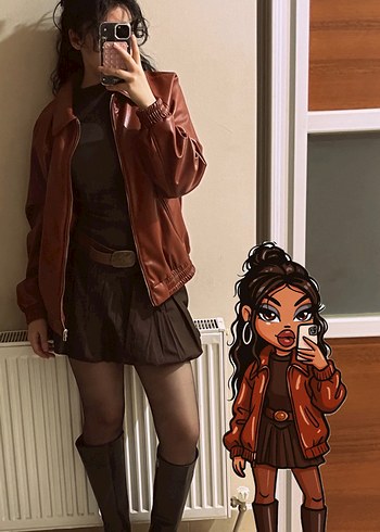 Kahverengi Deri bomber ceket - Görsel 3