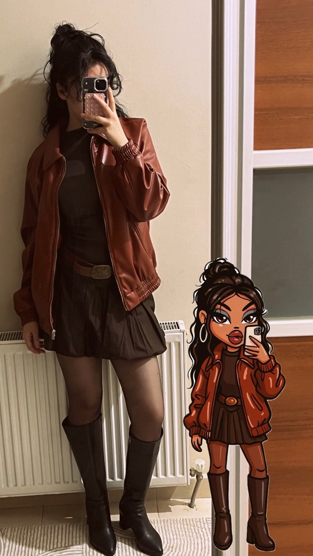 Kahverengi Deri bomber ceket - Görsel 3