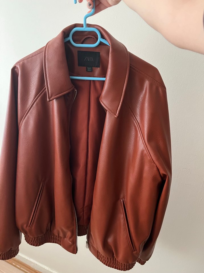 Kahverengi Deri bomber ceket - Görsel 2