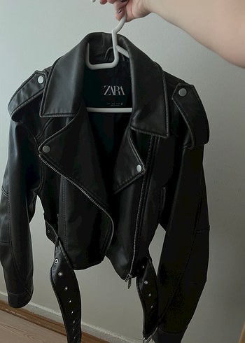 Zara haki Deri Kemerli Biker Ceket - Görsel 3