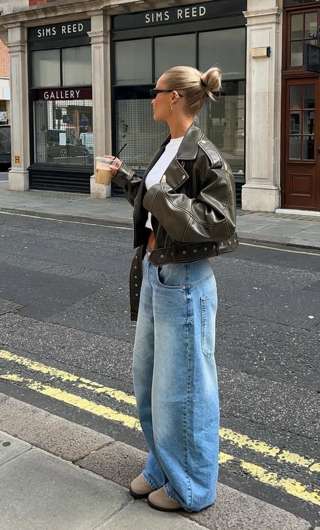 Zara haki Deri Kemerli Biker Ceket - Görsel 2