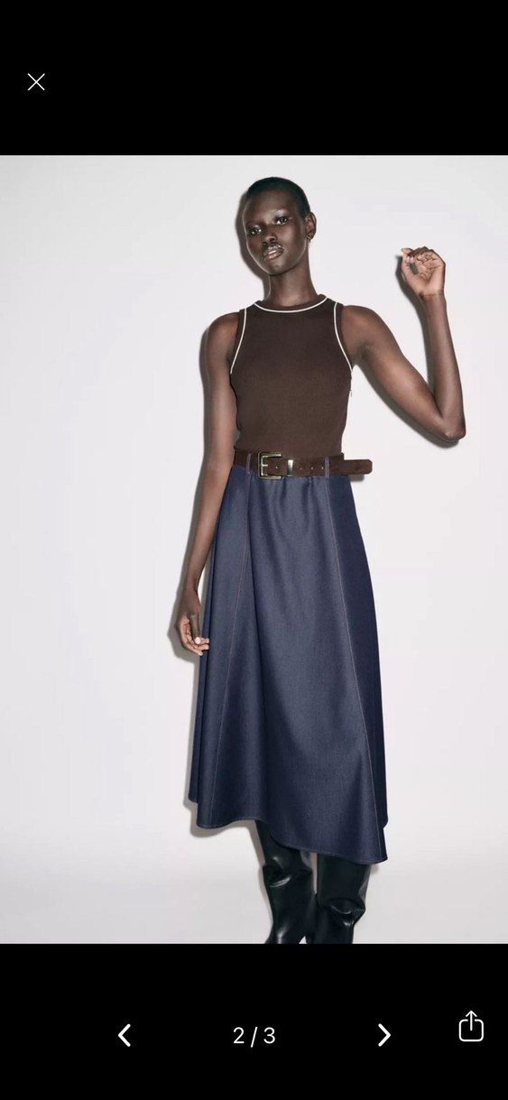 Zara Kahverengi Kemerli Kadın Uzun kot kombine  Elbise - Görsel 2