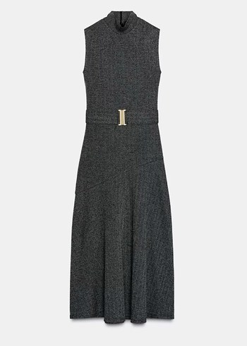 Gri Yüksek Yakalı Uzun Elbise - Görsel 4