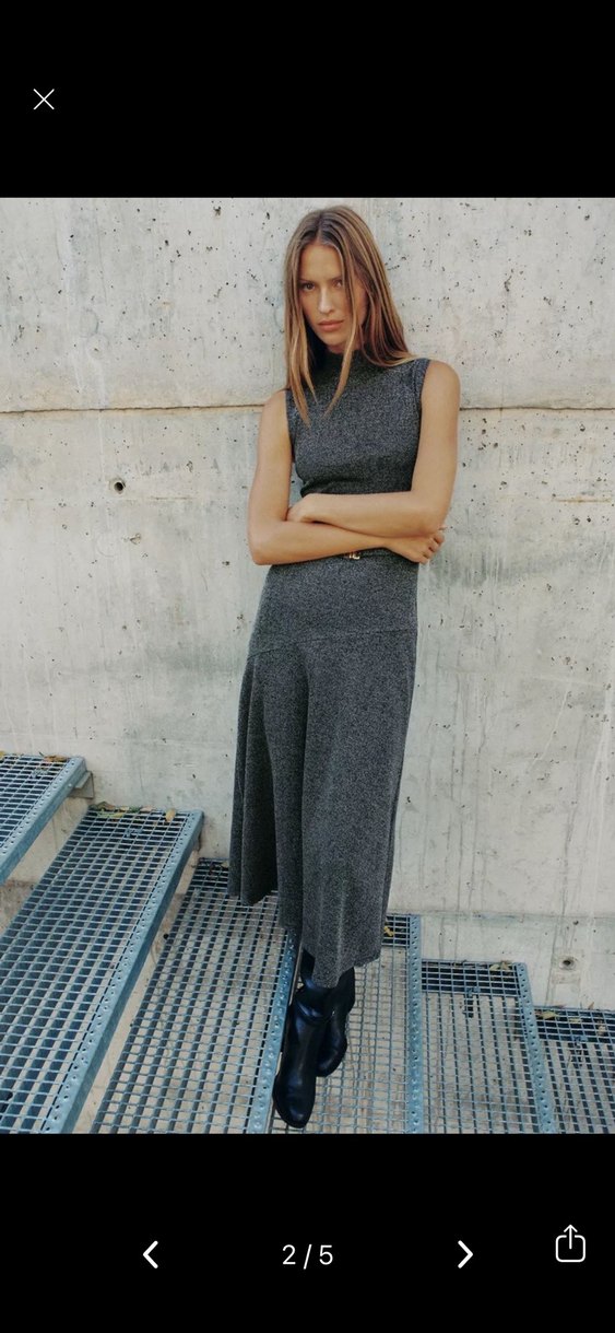 Gri Yüksek Yakalı Uzun Elbise - Görsel 2