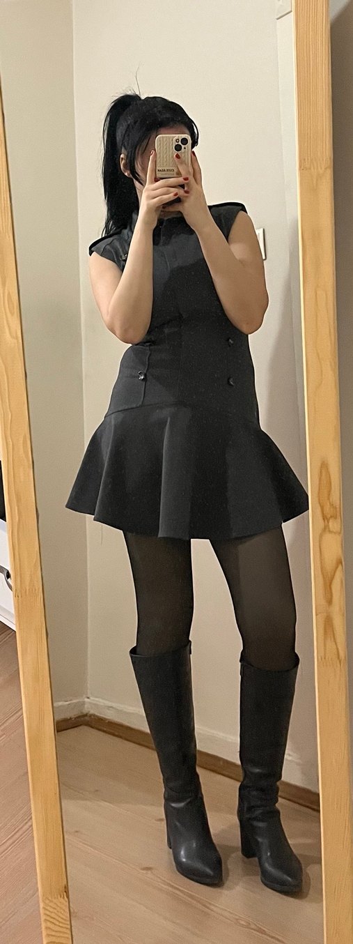 Gri Kolsuz Mini Elbise - Görsel 2