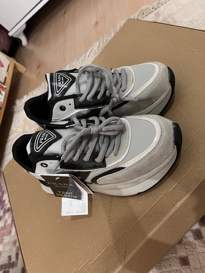 Prada Milano kadın  Spor Ayakkabı Beyaz Gri - Görsel 3