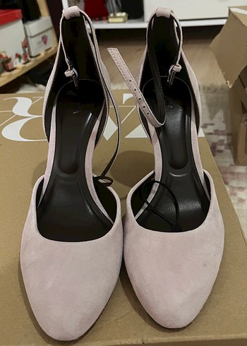 Zara Pembe Süet Topuklu Kemerli Stiletto - Görsel 4