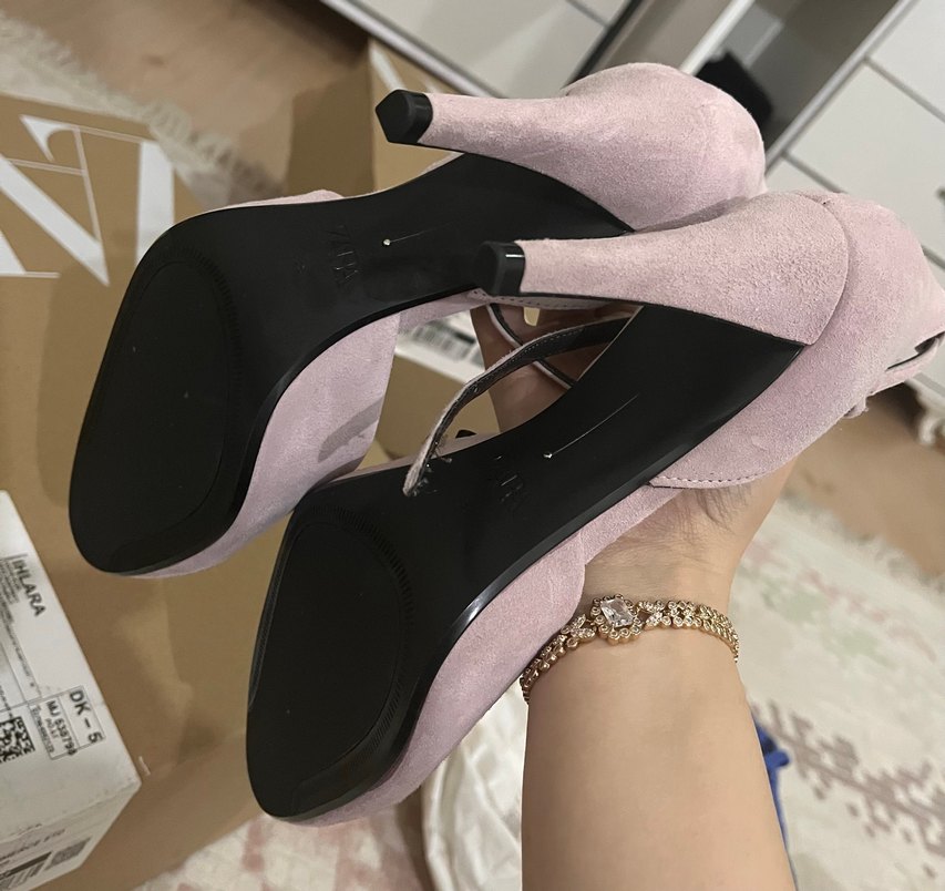 Zara Pembe Süet Topuklu Kemerli Stiletto - Görsel 3