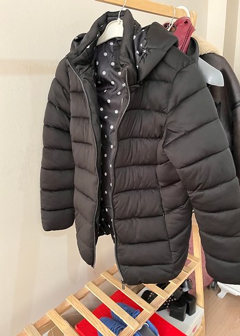 Siyah Puff Mont, Yüksek Yaka, Günlük - Görsel 2