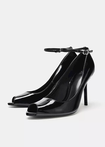 Zara Klasik Siyah Rugan Stiletto Topuklu Ayakkabı - Görsel 2