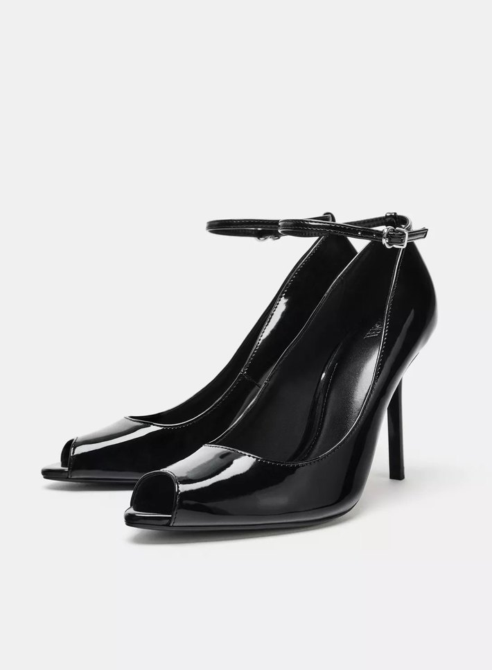 Zara Klasik Siyah Rugan Stiletto Topuklu Ayakkabı - Görsel 2