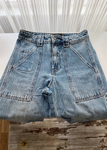 32 Beden mavi Renk Gri Düğmeli stradivarıus Kadın Denim Pantolon