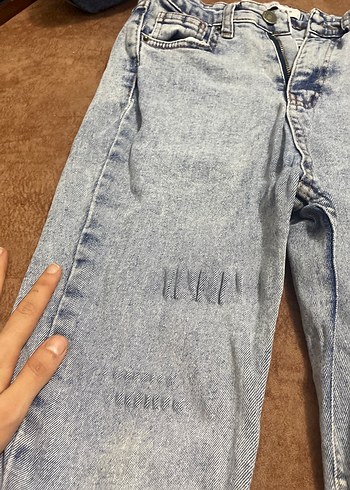 Düğmeli Gri Midi Kadın Kot Pantolon - Görsel 3