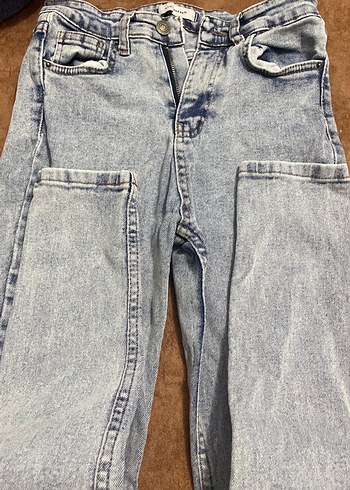 Düğmeli Gri Midi Kadın Kot Pantolon - Görsel 2