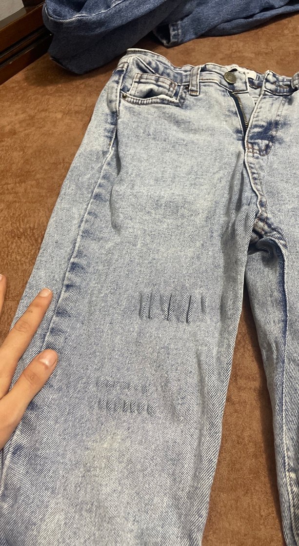 Düğmeli Gri Midi Kadın Kot Pantolon - Görsel 3