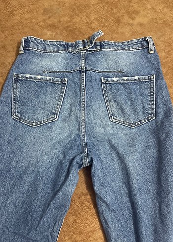 Düğmeli Mavi Kadın Denim Pantolon - Görsel 2