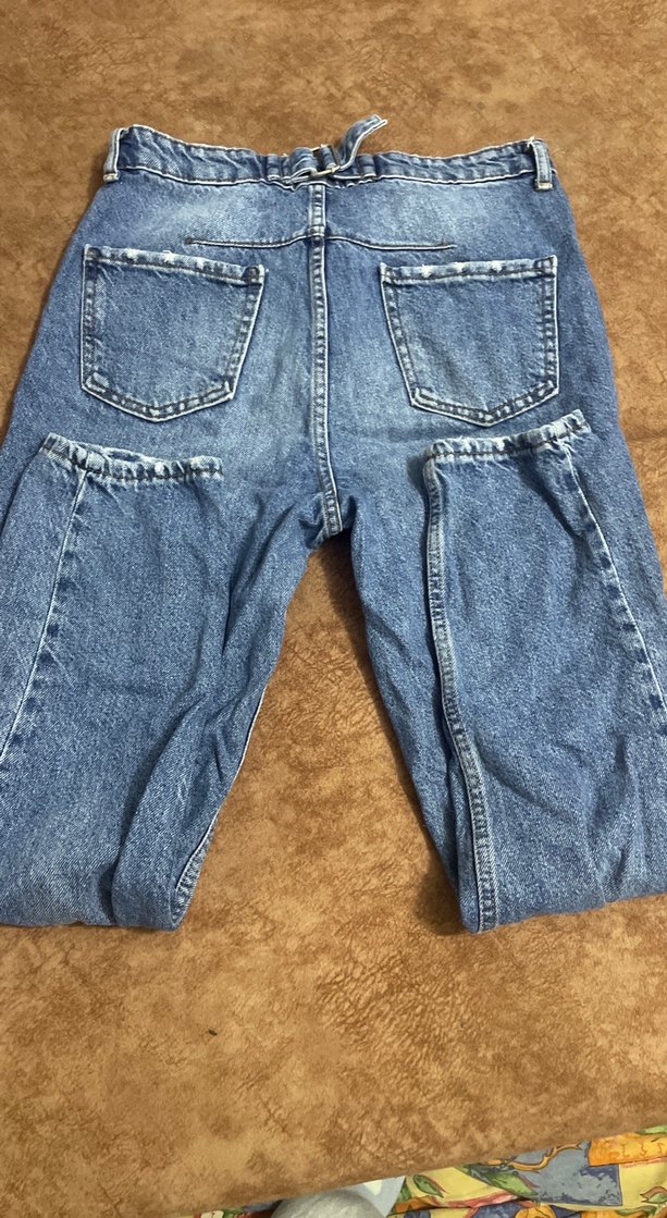 Düğmeli Mavi Kadın Denim Pantolon - Görsel 3