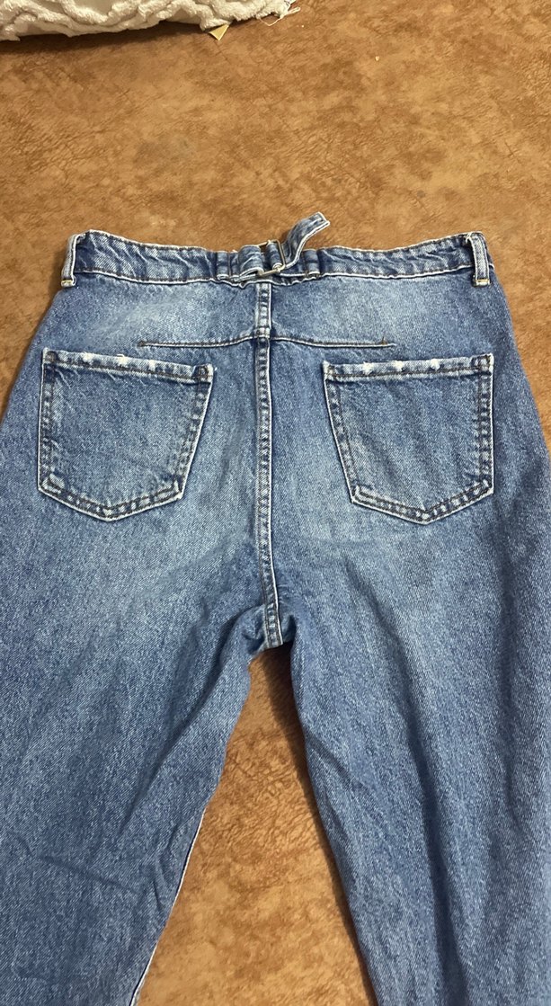 Düğmeli Mavi Kadın Denim Pantolon - Görsel 2