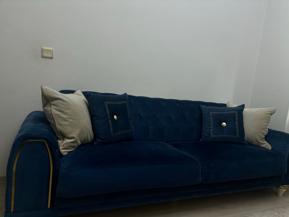 Koyu Mavi Nakışlı Modern Klasik Minder - Görsel 2