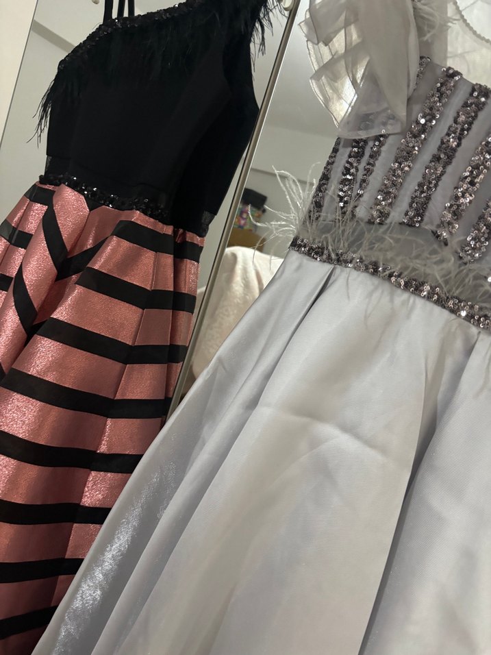 Pembe Parlak Pilili Uzun Abiye Elbise - Görsel 2