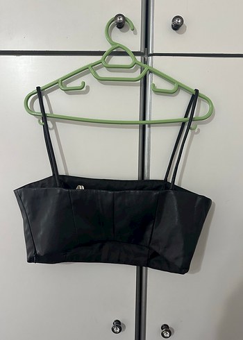 Siyah Deri Mini Straplez Büstiyer - Görsel 2