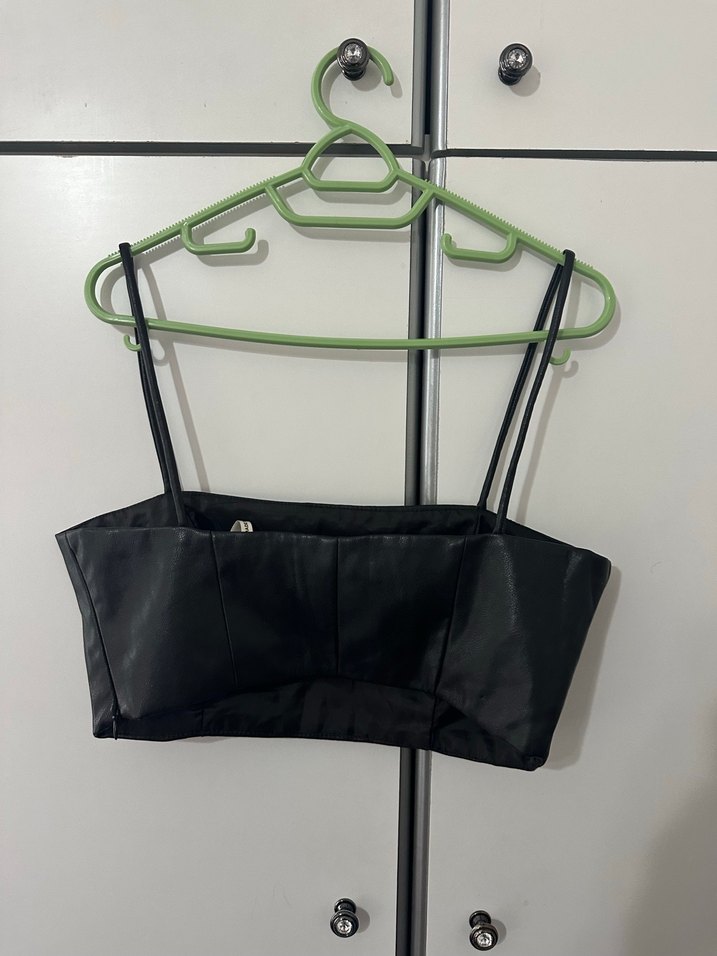 Siyah Deri Mini Straplez Büstiyer - Görsel 2