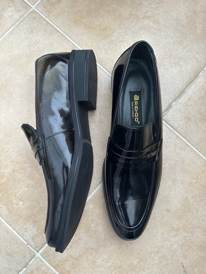 Hakiki rugan deri Siyah Erkek Klasik Ayakkabı Tokalı - Görsel 2