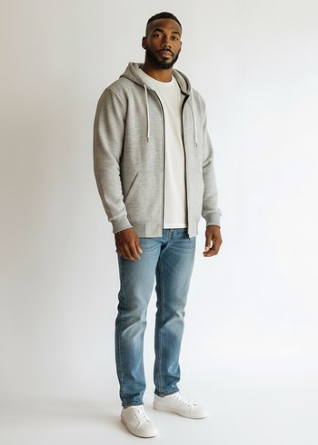 Gri Fermuarlı Kapüşonlu Erkek Sweatshirt - Görsel 3