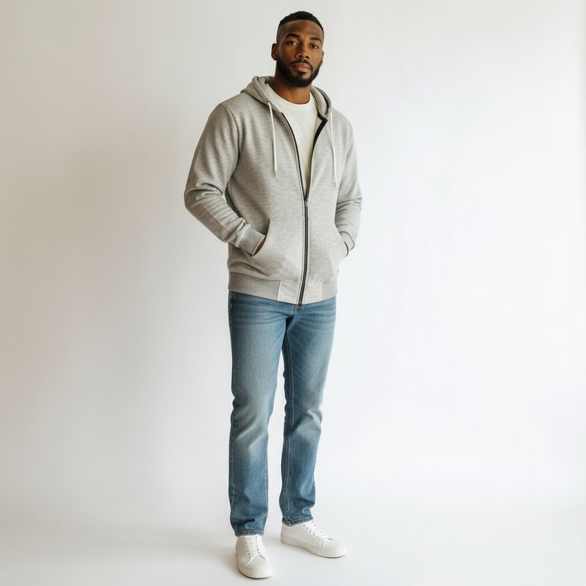 Gri Fermuarlı Kapüşonlu Erkek Sweatshirt - Görsel 2