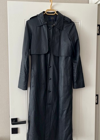 Deri Uzun Kemerli Trençkot - Görsel 5