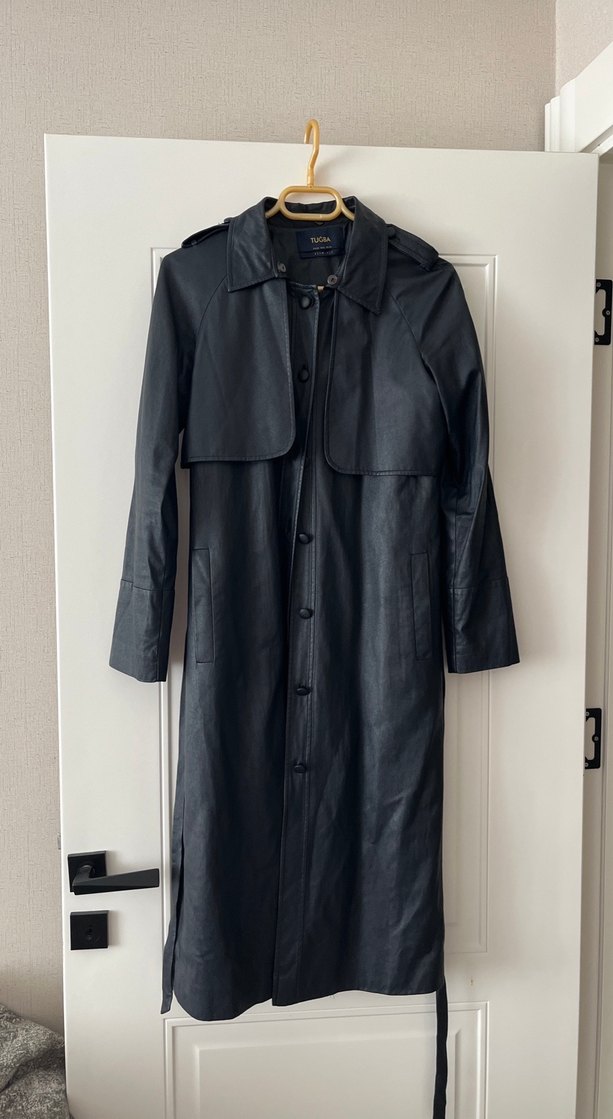 Deri Uzun Kemerli Trençkot - Görsel 5