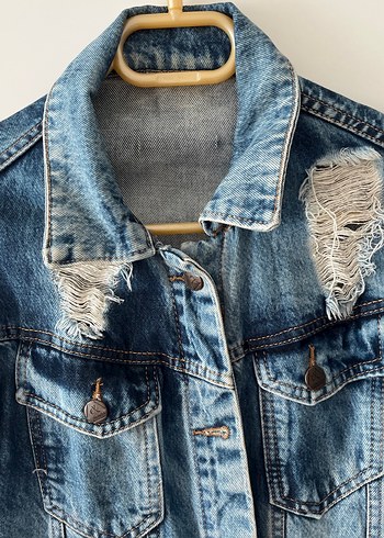 Diğer Düğmeli Mavi Kadın Denim Ceket
