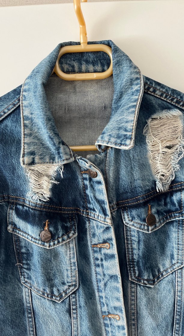 Düğmeli Mavi Kadın Denim Ceket - Görsel 2