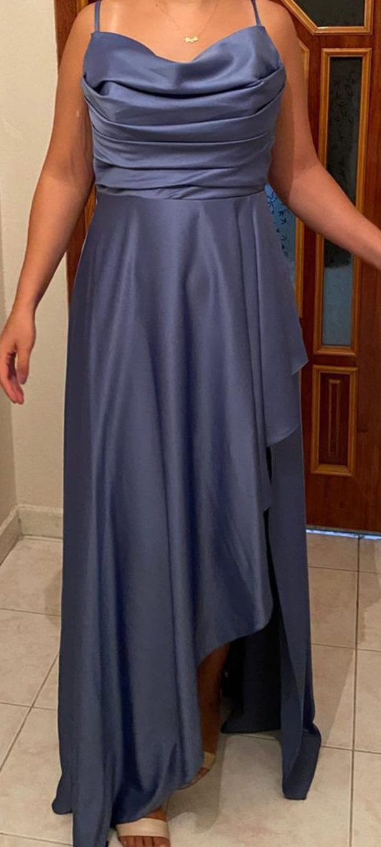 Lacivert Drapeli Uzun Abiye Elbise - Görsel 2