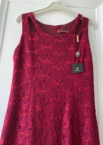 Bordo Dantel İşlemeli Kolsuz Uzun Abiye Elbise - Görsel 5