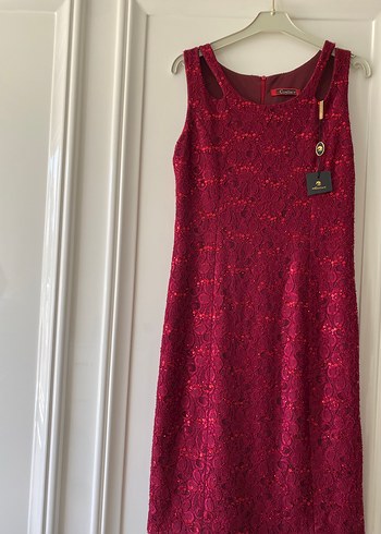 Bordo Dantel İşlemeli Kolsuz Uzun Abiye Elbise - Görsel 3