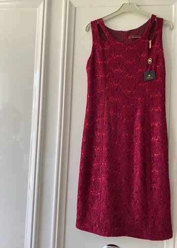 Bordo Dantel İşlemeli Kolsuz Uzun Abiye Elbise - Görsel 2