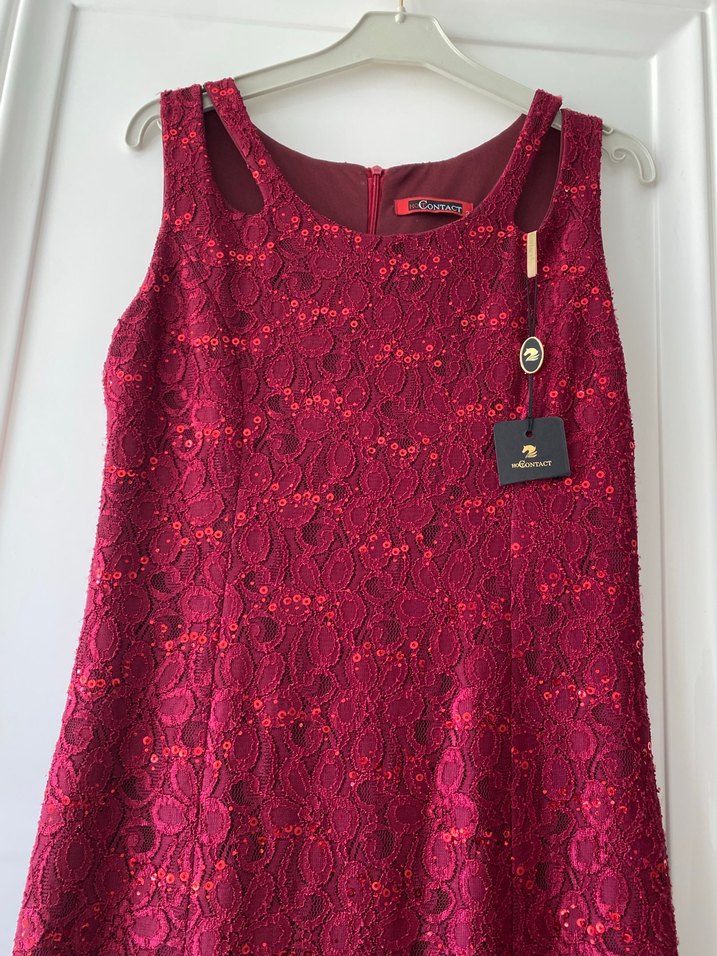 Bordo Dantel İşlemeli Kolsuz Uzun Abiye Elbise - Görsel 5