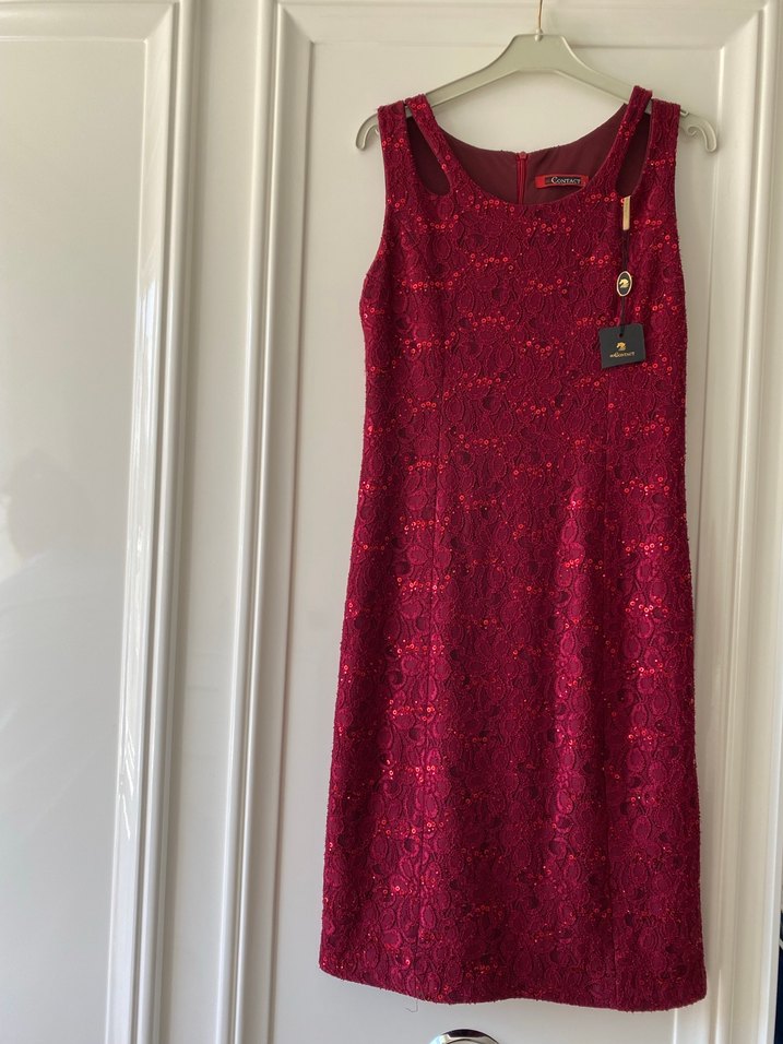 Bordo Dantel İşlemeli Kolsuz Uzun Abiye Elbise - Görsel 4