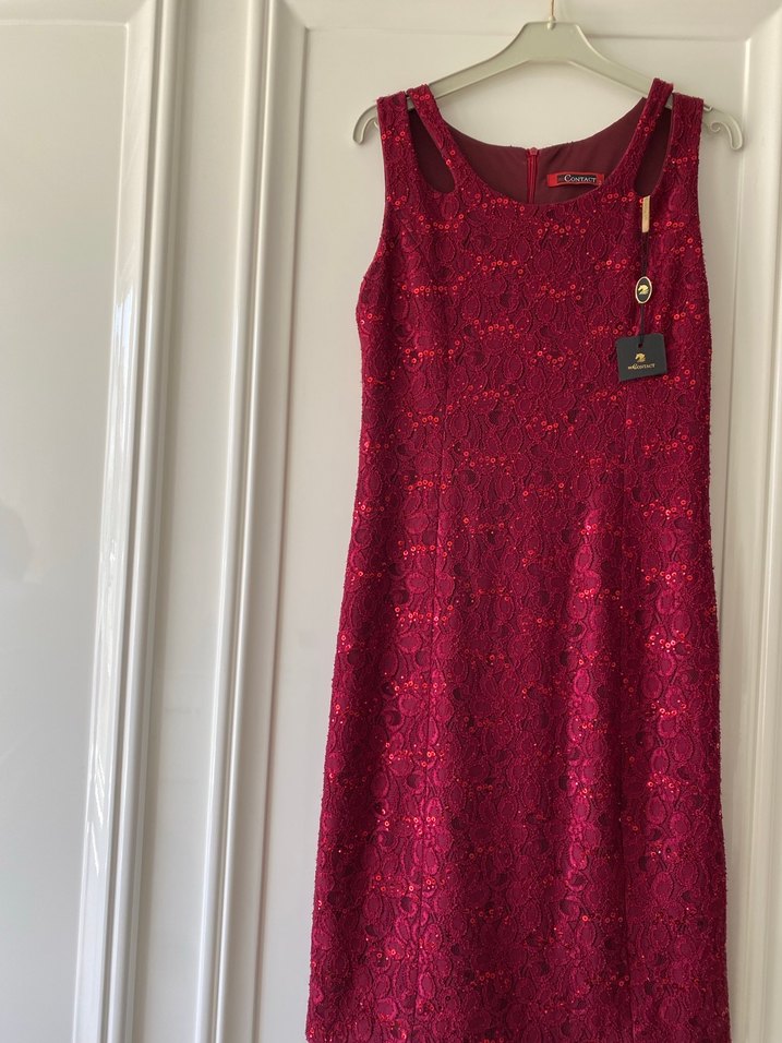 Bordo Dantel İşlemeli Kolsuz Uzun Abiye Elbise - Görsel 3