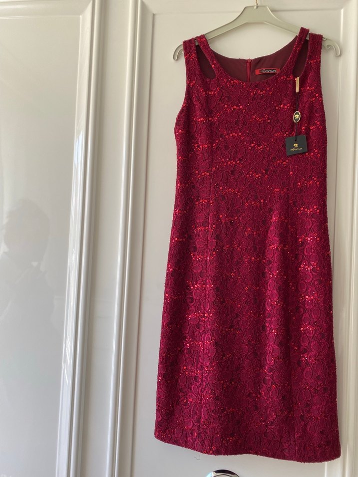 Bordo Dantel İşlemeli Kolsuz Uzun Abiye Elbise - Görsel 2