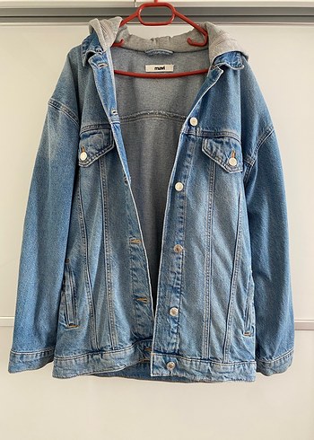Mavi Gri Kapüşonlu Bol Kesim Kadın Denim Ceket