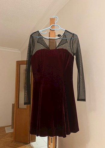 Silvian Heach Bordo V Yaka Uzun Kollu Gotik Midi Elbise